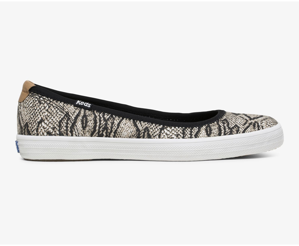 Keds Womens Slip Ons White/Black - Bryn Snake - 102RFQJSL